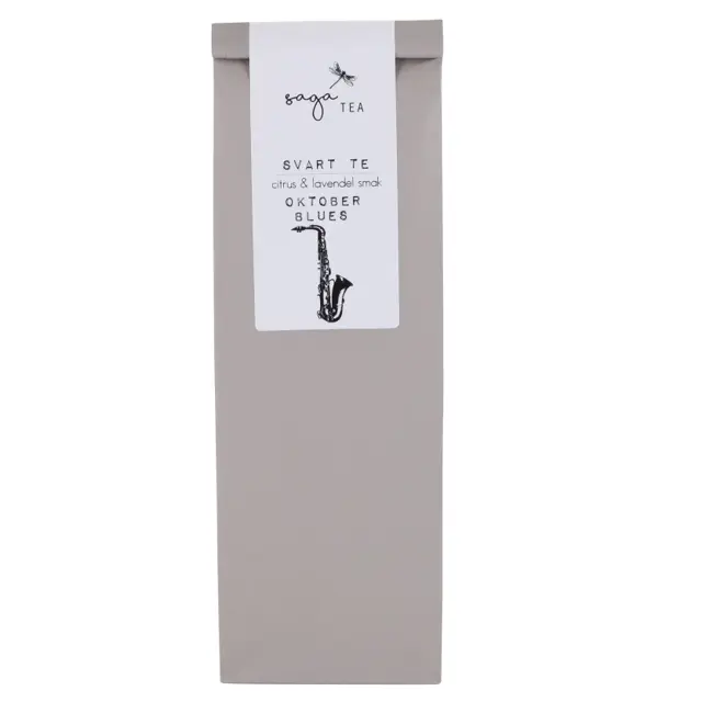 grå-oktober-blues Saga te, Black tea Oktober Blues, taste of citrus & lavender