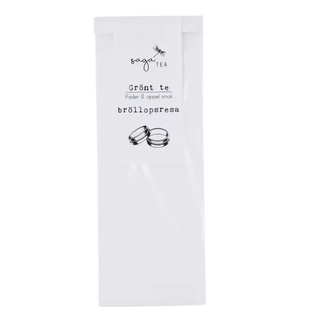 vit- green tea bröllopsresa Saga te, Green tea Bröllopsresa, taste of elderflower & apple