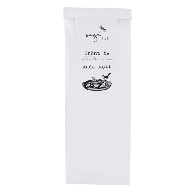 vit green tea -guda-gott Saga te, Green tea Guda Gott, taste of wild strawberry & lemon