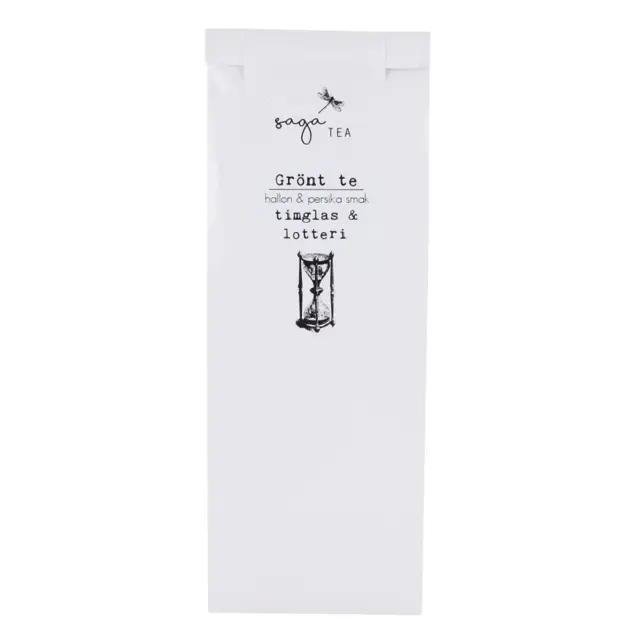 vit-green tea timglas- Saga te, Green tea Timglas & Lotteri, taste of raspberry & peaches