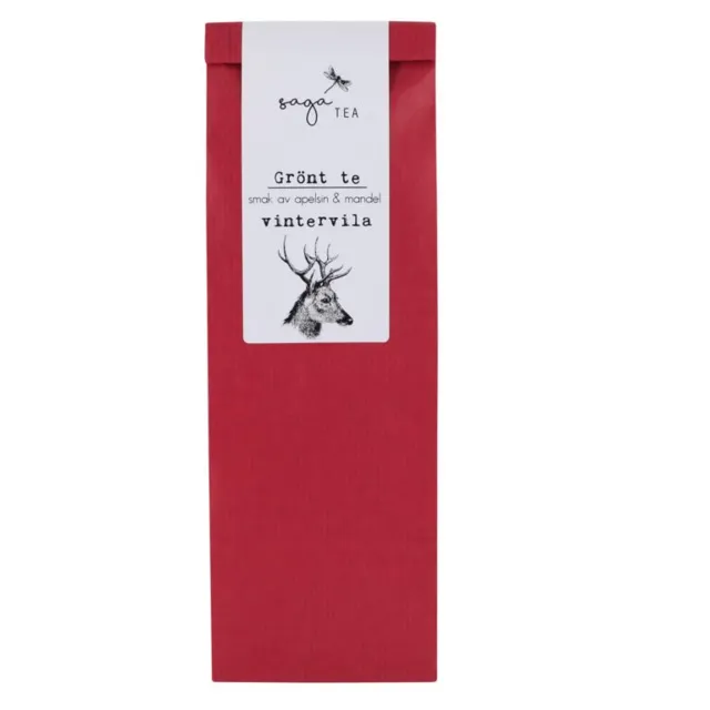 röd-green tea vintervila Saga te, Green tea Vintervila, taste of orange& almonds