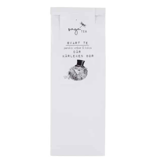 vit-där-kärlek-bor Saga te, Black tea Där kärleken bor, taste of peaches, currant and coconut