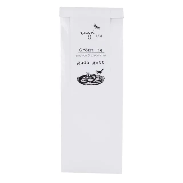 vit green tea -guda-gott Saga te, Green tea Guda Gott, taste of wild strawberry & lemon